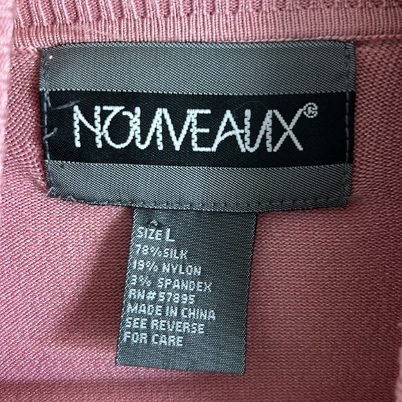 Nouveaux Silk Blend Turtleneck Short Sleeve Ribbed Pink Size L - Picture 7 of 8